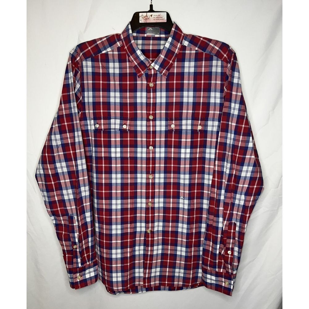 21st Century Lifestyle Men's Size XL Lg Sleeve, Plaid Red Blue White Button Down